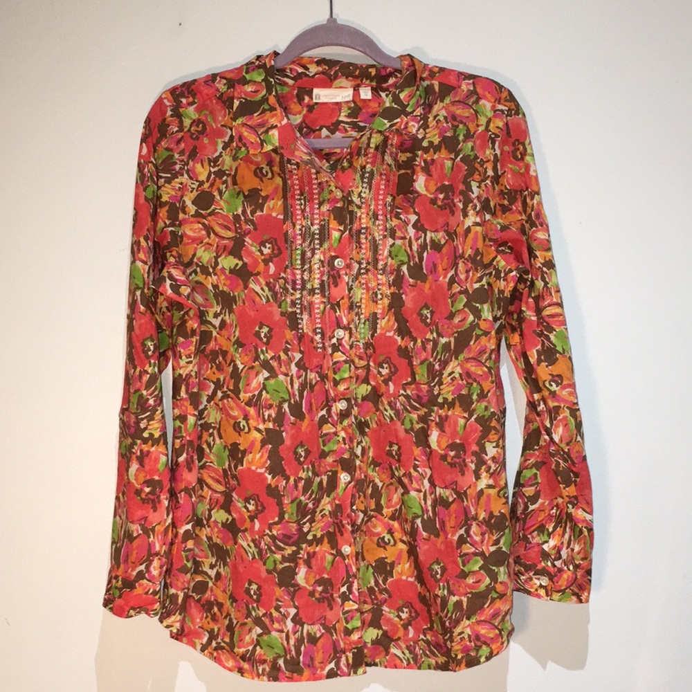 J. Jill Uncommon Threads Button Down Blouse Watercolor Medium